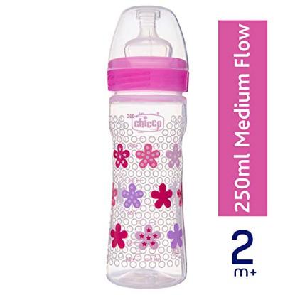 Picture of Chicco Wellbeing Feeding Bottle 250ml Sil-New (Pink)