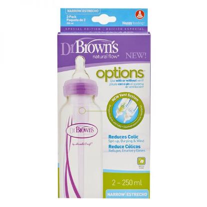 Picture of Dr. Brown's 8 oz/250ml Options+ Narrow Anti-Colic Baby Bottle PURPLE, 2-Pack (SB82505-ESX)