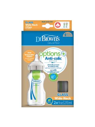 Picture of Dr. Brown's 9 oz / 270ml Glass Wide-Neck "Options" Baby Bottle, 2-Pack (WB92700-P2)