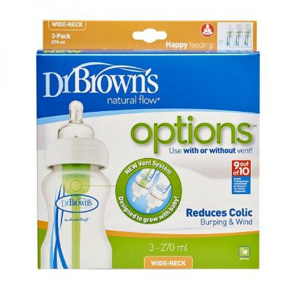 Picture of Dr. Brown's 9 oz / 270ml PP Wide-Neck "Options" Baby Bottle, 3-Pack (WB93005-ESX)