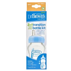 Picture of Dr. Brown's 9 oz / 270ml PP Wide-Neck "Options" Transition Bottle w/ Sippy Spout - Blue, 1-Pack (WB9192-P3)