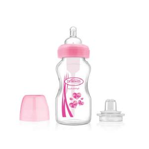 Picture of Dr. Brown's 9 oz / 270ml PP Wide-Neck "Options" Transition Bottle w/ Sippy Spout - Pink, 1-Pack (WB9191-P3)