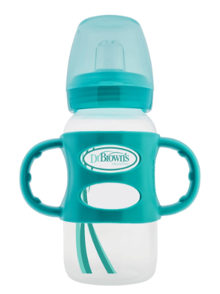 Picture of Dr. Brown's 9oz/270ml Wide-Neck Sippy Spout Bottle w/ Silicone Handles, Turquoise, 1-Pack (WB91004-P3)