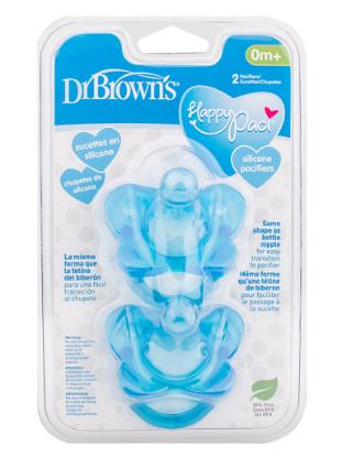 Picture of Dr. Brown's HappyPaci Silicone One-Piece Pacifier, Stage 1, 0- 6m, Blue 2-Pack (PS12004-P4)