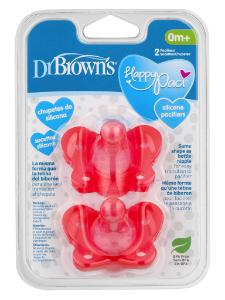 Picture of Dr. Brown's HappyPaci Silicone One-Piece Pacifier, Stage 1, 0- 6m, Pink 2-Pack (PS12003-P4)