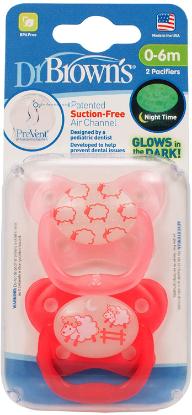 Picture of Dr. Brown's Prevent Glow in the Dark Butterfly Shield Pacifier - Stage 1 (0-6M) - Assorted, 2-Pack (PV12006-ES)
