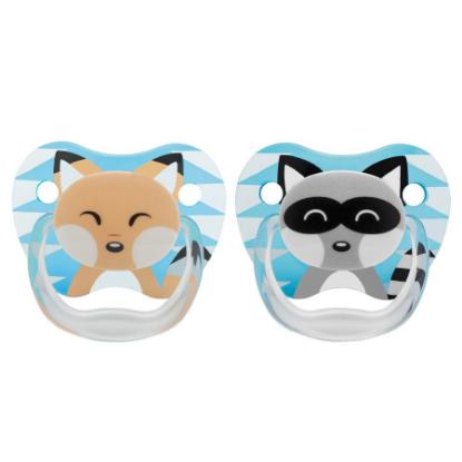 Picture of Dr. Brown's Prevent Printed Shield Pacifier - Stage 1 (0-6M) - Boy Animal Faces (Raccoon & Fox), 2-Pack (PV12015-ES)