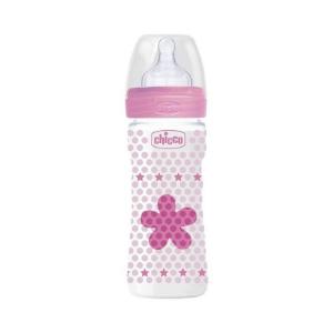 Picture of Chicco Wellbeing Feed Bottle 330Ml 4M+ Pink Flower In