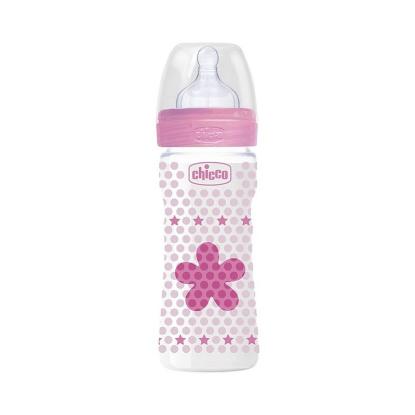 Picture of Chicco Wellbeing Feed Bottle 330Ml 4M+ Pink Flower In