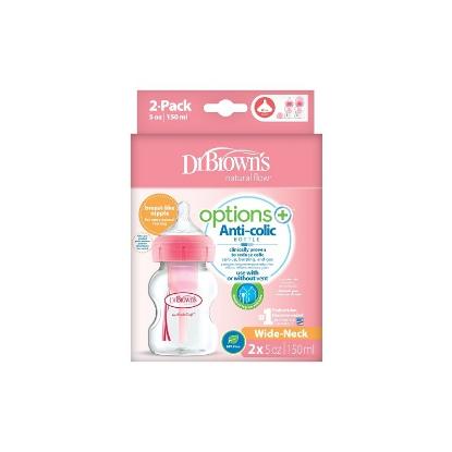 Picture of Dr. Brown's 5 oz/150ml Options+ Wide-Neck Bottle, PP, PINK, 2-Pack (WB52601-ESX)
