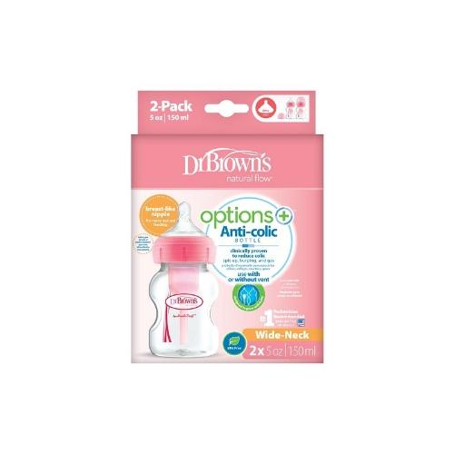 Picture of Dr. Brown's 5 oz/150ml Options+ Wide-Neck Bottle, PP, PINK, 2-Pack (WB52601-ESX)