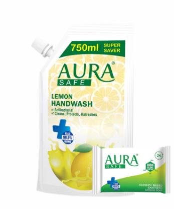 Picture of Aura Safe Hand Wash Refill Pack (Lemon) 750ml + 1 pc Alcohol based Sanitizing Soap (Free)