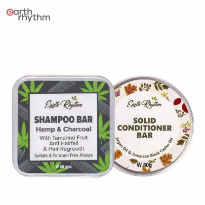 Picture of Earth Rhythm Hemp & Charcoal Shampoo Bar 80gm + Argan Conditioner Bar 80gm Value Pack for Hair Regrowth & Prevent Hair Fall