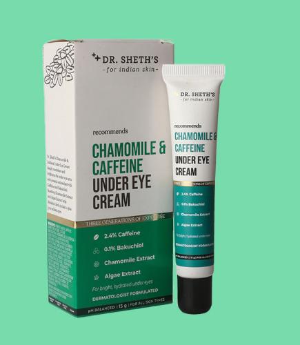 Picture of Dr. Sheth's Chamomile & Caffeine Under Eye Cream with Bakuchiol and Algae Extract for Dark Circles, Fine Lines, Wrinkles & Puffiness - 15gm