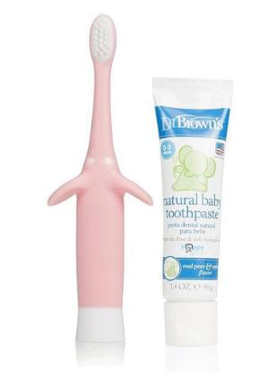 Picture of Dr. Brown's Infant Toothbrush, Pink Elephant With Apple Pear Toothpaste (HG023-P4)