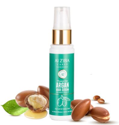 Picture of Alziba Cares Moraccan Argan Hair Serum with Jojoba & Almond Oil, Vitamin E for Soft & Shiny Hair 50ml