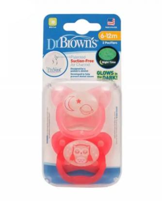 Picture of Dr. Brown's PreVent Glow in the Dark Butterfly Pacifier, Stage 2 Pink, 2-Pack (PV22007-P4)