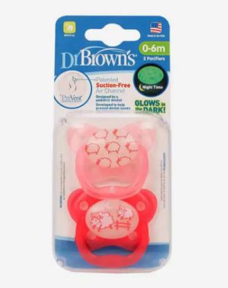 Picture of Dr. Brown's PreVent Glow in the Dark Butterfly Pacifier, Stage 1 Pink, 2-Pack (PV12007-P4)