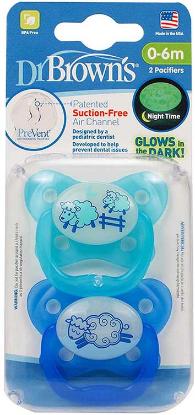 Picture of Dr. Brown's PreVent Glow in the Dark Butterfly Pacifier, Stage 1 Blue, 2-Pack (PV12008-P4)