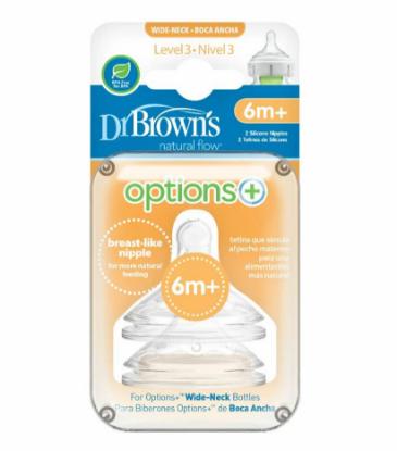 Picture of Dr. Brown's Level 3 Silicone Wide-Neck "Options" Nipple, 2-Pack (382-INTL)