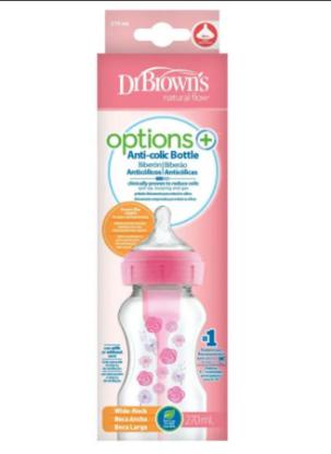 Picture of Dr. Brown's 9 Oz/270ml Wide-Neck Options+ Bottle, Pink Floral Deco, 1-Pack (WB91801-INTLX)