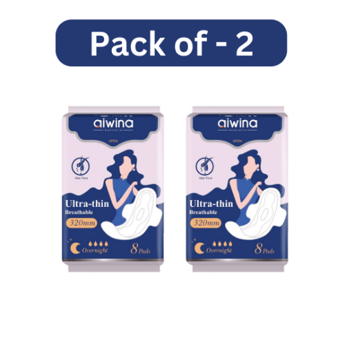 Picture of Aiwina Ultra-Thin Breathable Overnight Sanitary Pads 320mm 8 Pads (Pack of 2)