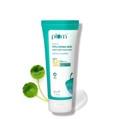 Picture of Plum Cica & Hyaluronic Acid Aqua-Light Sunscreen SPF 50 PA+++ 50gm