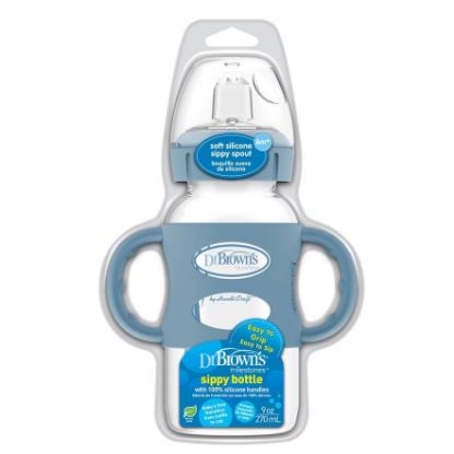Picture of Dr. Brown's 9 oz/270ml Wide-Neck Sippy Spout Bottle w/ Silicone Handles, Blue (WB91081-P3 )
