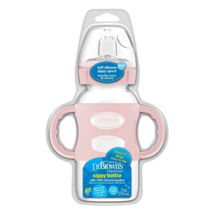 Picture of Dr. Brown's 9 oz/270ml Wide-Neck Sippy Spout Bottle w/ Silicone Handles, Pink (WB91082-P3)