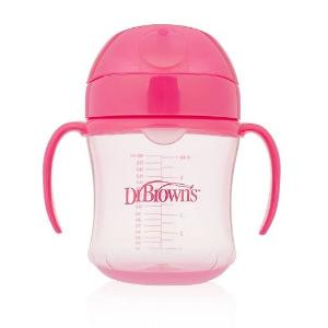 Picture of Dr. Brown's 6 oz/180ml Soft-Spout Transition Cup w/ Handles - Pink Deco 6m+ (TC61003-INTL)