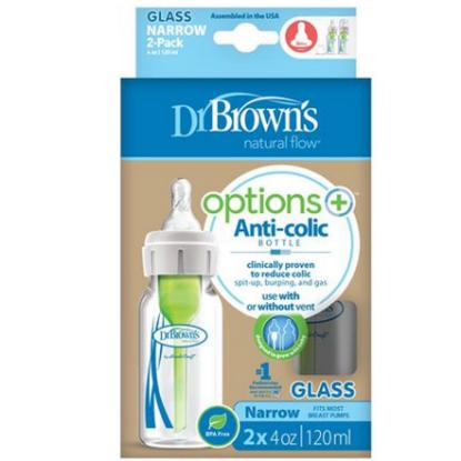 Picture of Dr. Brown's 4 Oz /120ml Options+ Glass Narrow Baby Bottles, 2-Pack (SB42003-P2)