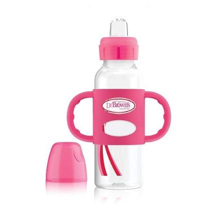 Picture of Dr. Brown's 8oz/250ml PP N Sippy Straw Bottles w/ Silicone Handles, Pink, Single (SB81101)