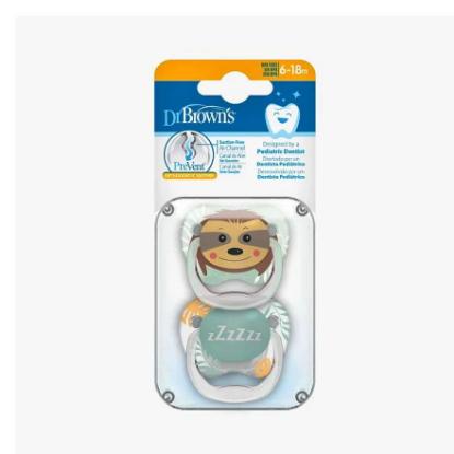 Picture of Dr. Brown's Prevent Printed Shield Pacifier - Stage 2 (6-12M) - Girl Animal Faces (Bear & Monkey), 2-Pack (PV22014-ES)