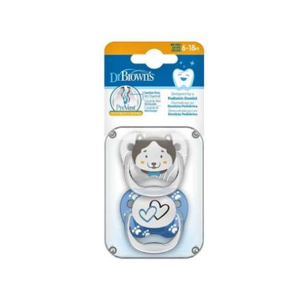 Picture of Dr. Brown's Prevent Printed Shield Pacifier - Stage 2 (6-12M) - Boy Animal Faces (Bear & Monkey), 2-Pack (PV22015-ES)