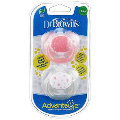 Picture of Dr. Brown's Advantage Pacifiers, Stage 1, Pink Stars, 2 pack (PA12001-INTLX)