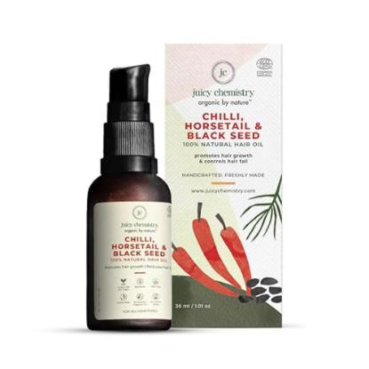 Picture of Juicy Chemistry Organic Hair Oil for Hair Growth and Hair Fall Control with Chilli, Horsetail and Black Seed 30ml