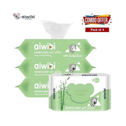 Picture of Aiwibi Bamboo Baby Wet Wipes 80Pcs - Pack of 4