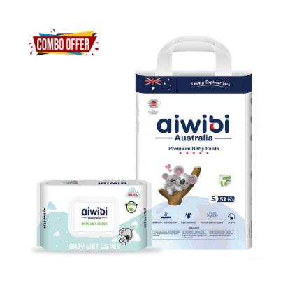 Picture of Aiwibi Disposable Breathable Baby Diapers With Elastic Waistband Small 52Pcs With Baby Wet Wipes