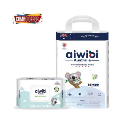 Picture of Aiwibi Disposable Breathable Baby Diapers With Elastic Waistband Medium 48Pcs With Baby Wet Wipes