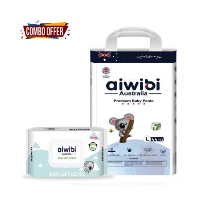 Picture of Aiwibi Disposable Breathable Baby Diapers With Elastic Waistband Large 44Pcs With Baby Wet Wipes