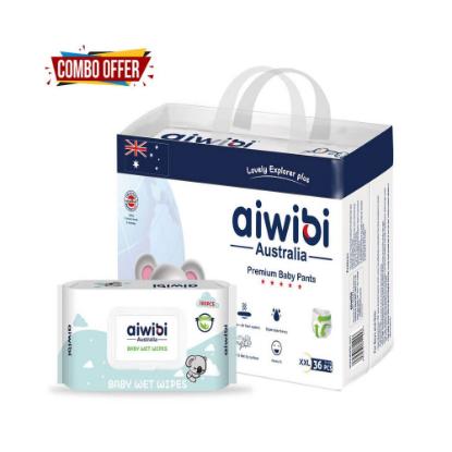 Picture of Aiwibi Disposable Breathable Baby Diapers With Elastic Waistband XXL 36Pcs With Baby Wet Wipes