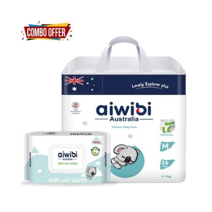 Picture of Aiwibi Premium Baby Pants Medium 26Pcs With Baby Wet Wipes