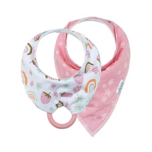 Picture of Dr. Brown's Super Soft Bandana Bibs with Removable Teether, Strawberry Rainbows/Flower, 2-Pack (AC202)