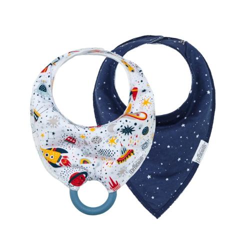 Picture of Dr. Brown's Super Soft Bandana Bib with Removable Teether, Rocket Ships/Stars, 2-Packs (AC210)