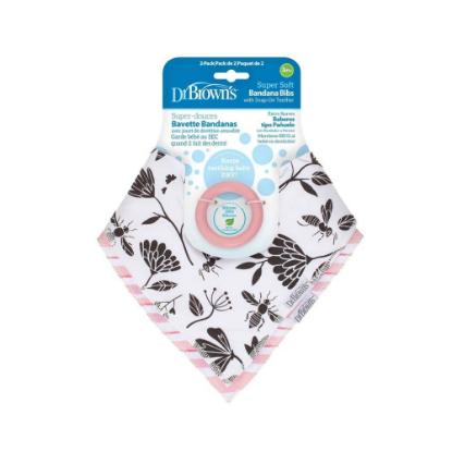 Picture of Dr. Brown's Bandana Bib with Teether B&W Flowers with Bugs (Turquoise Teether) 1-Pack (AC245)