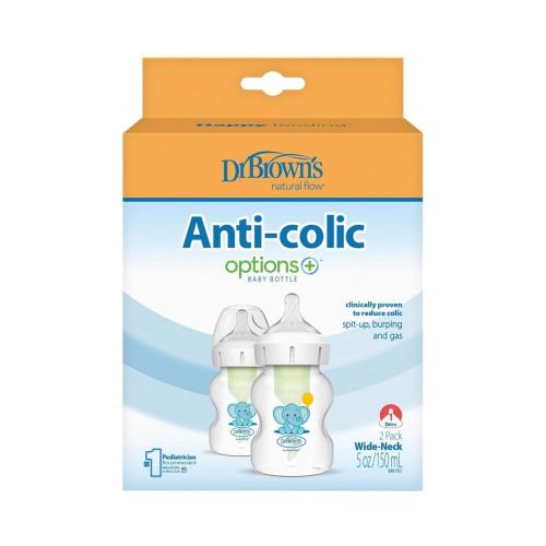 Picture of Dr. Brown's 5oz/150ml PP Wide-Neck Anti-Collic Options+ Baby Bottle, Elephant 2-Pack (WB52015)