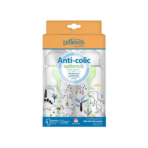 Picture of Dr. Brown's 9oz/270ml Options+ Wide-Neck Designer Bottles, Dino Designs, 2-Pack (WB92026)