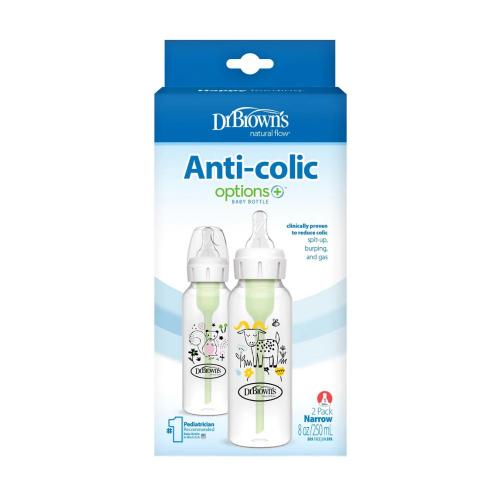 Picture of Dr. Brown's 8oz/250ml Narrow Anti-Colic Options+ Baby Bottle Squirrel/Goat, 2-Pack (SB82042)