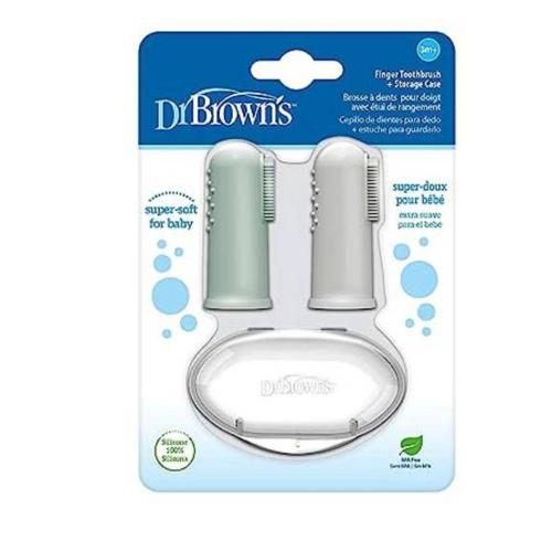 Picture of Dr. Brown's Silicon Finger Toothbrush with Case, Gray and Light Green 2-Pack (HG011)