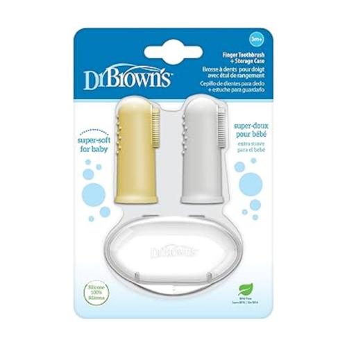 Picture of Dr. Brown's Silicon Finger Toothbrush with Case, Gray and Yellow 2-Pack (HG015)